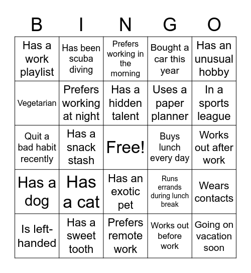 RDP Bingo Card