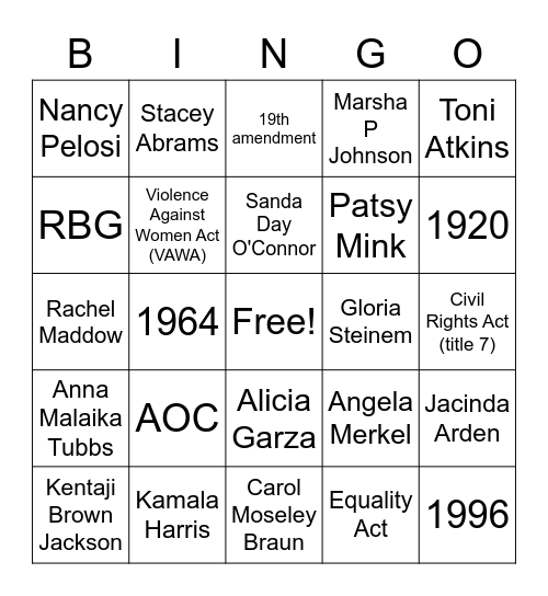 Women's Center bingo- Politics Bingo Card