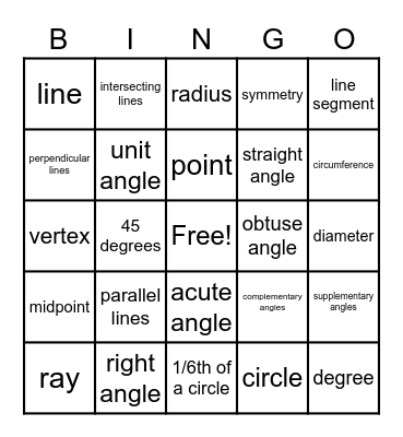 Geometry Vocabulary Bingo Card