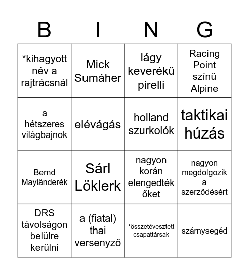 Wéber Gábor bingo Card
