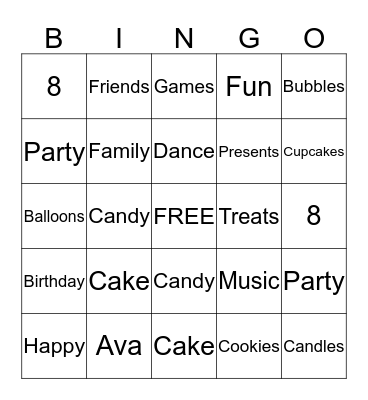 Ava's Art Party Bingo Card