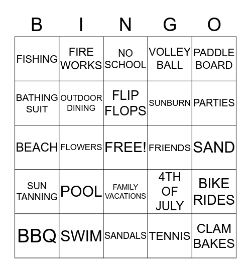 SUMMERTIME  BINGO Card