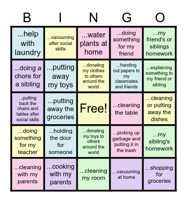 I have offered to help with... Bingo Card