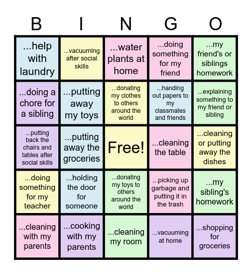 I have offered to help with... Bingo Card