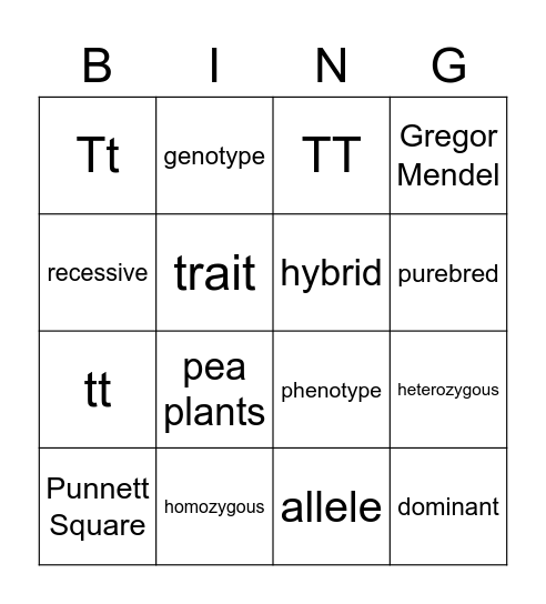 Mendelian Genetics Bingo Card