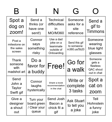 Friday Fun Bingo Card