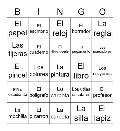 Spanish Bingo Card