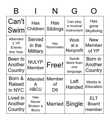 NYULYP Bingo Card