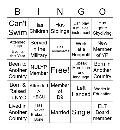 NYULYP Bingo Card