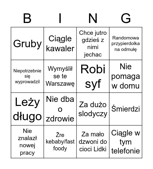 O co przyjebała się matka Bingo Card
