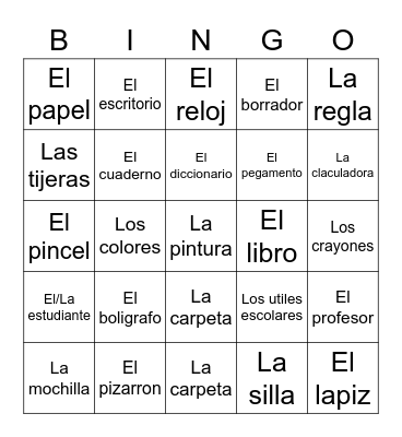 Spanish Bingo Card