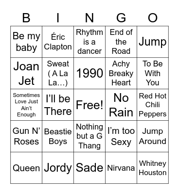 1992 Hits Bingo Card