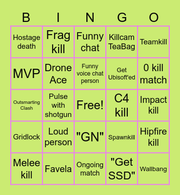 Funny Siege Bingo Card