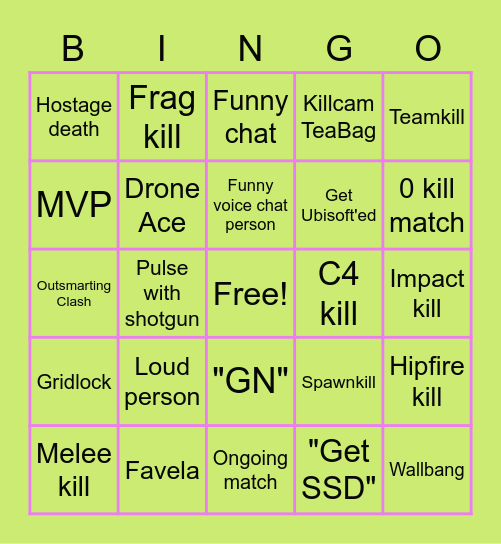 Funny Siege Bingo Card