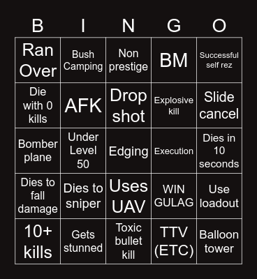 Puffer Warzone Caldera. Bingo Card