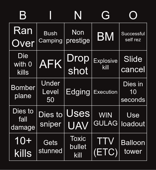 Puffer Warzone Caldera. Bingo Card