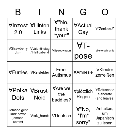 Animeabend Bingo v18 Bingo Card