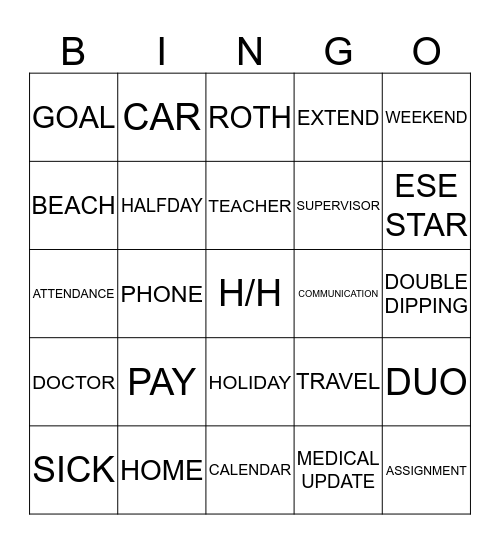 HOMEBOUND BINGO Card