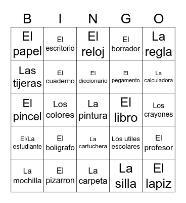 Spanish Bingo Card