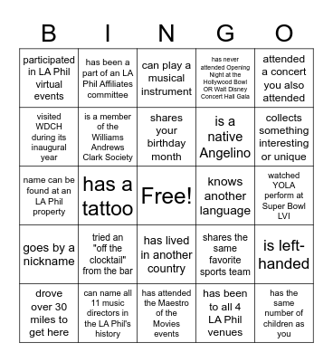 talk with someone who.... Bingo Card