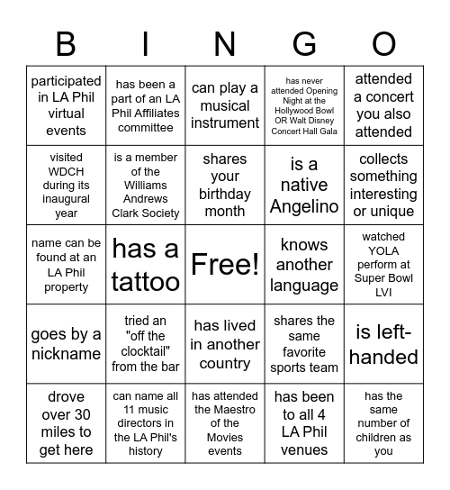 talk with someone who.... Bingo Card