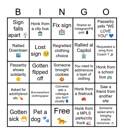 NSJ STRIKE Bingo Card