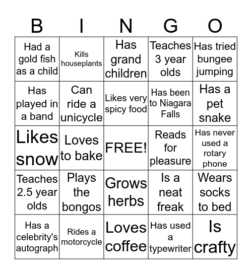 Kid's Place at Grace Preschool Bingo Card