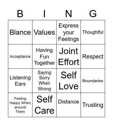 Relationship & communication BINGO Card