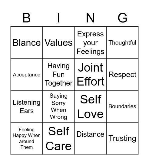 Relationship & communication BINGO Card