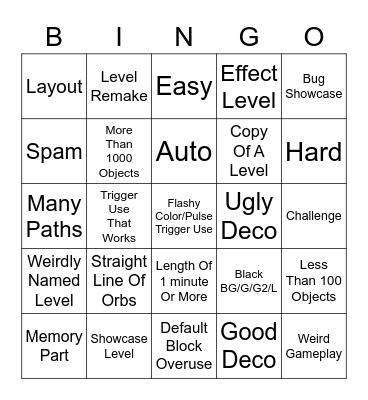 Geometry Dash Levels You made Bingo Card