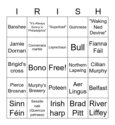 St. Patrick's Trivia Bingo Card