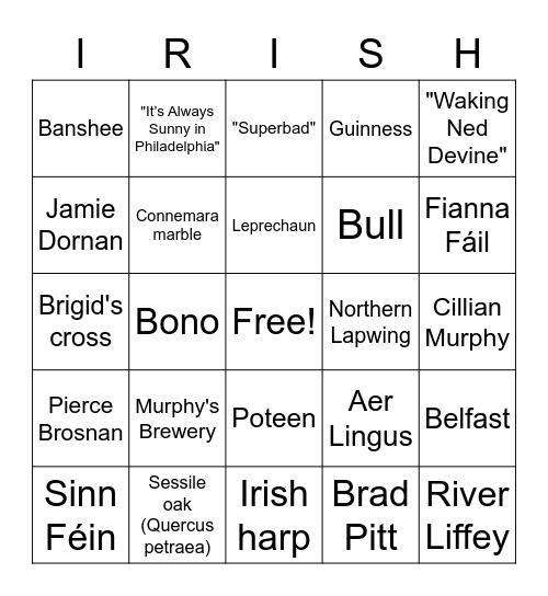 St. Patrick's Trivia Bingo Card