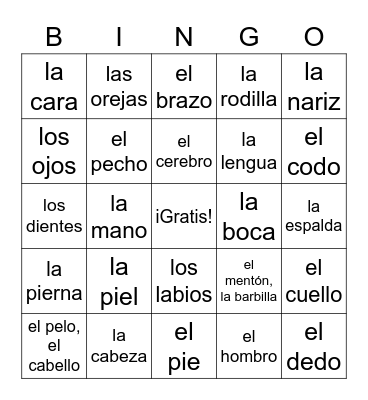 El Cuerpo Bingo Card