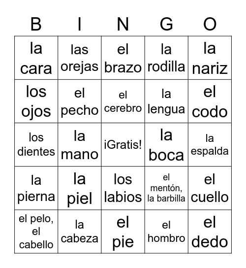 El Cuerpo Bingo Card