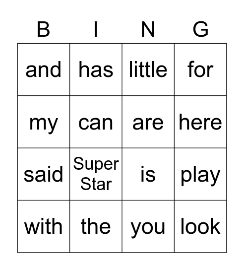 More Kinder Sight Words Bingo Card