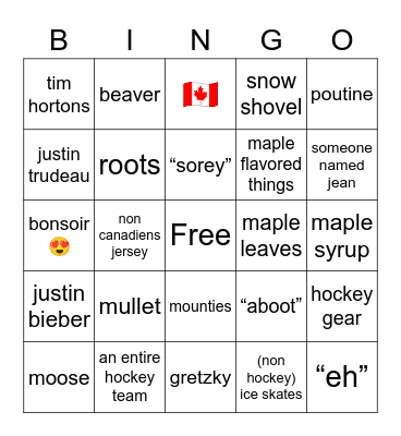 canada bingo 😍🇨🇦🦫 Bingo Card