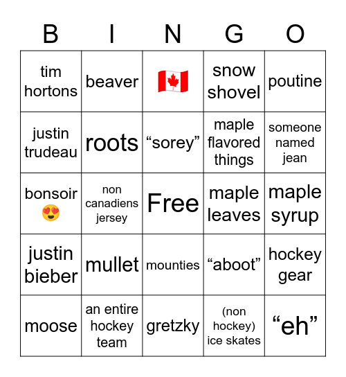 canada bingo 😍🇨🇦🦫 Bingo Card