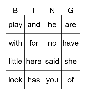 More Kinder Sight Words Bingo Card