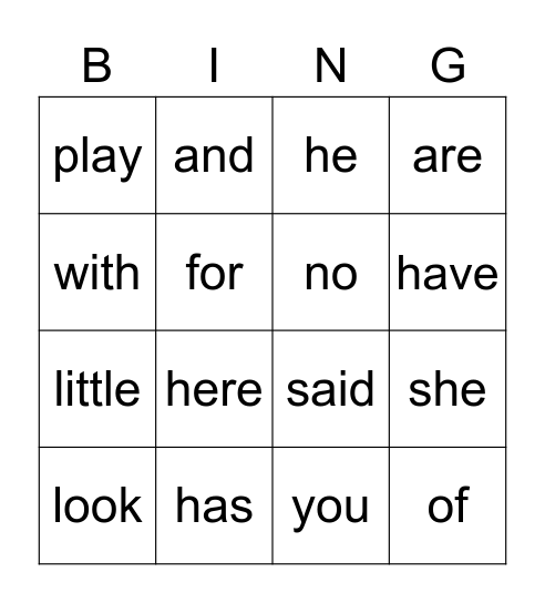 More Kinder Sight Words Bingo Card