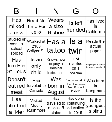 Get to Know Your Friends Bingo Card