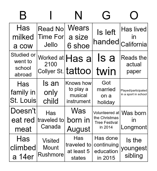 Get to Know Your Friends Bingo Card