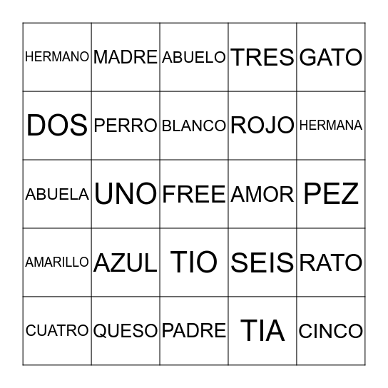 SPANISH  BINGO Card