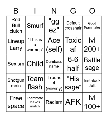 Valorant Bingo Card
