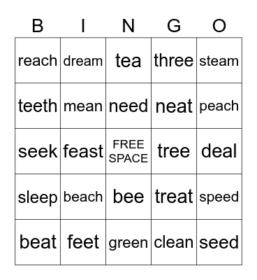 /ea/ and /ee/ Words Bingo Card