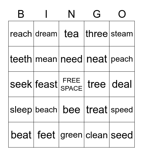 /ea/ and /ee/ Words Bingo Card