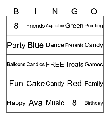 Ava's Art Party Bingo Card
