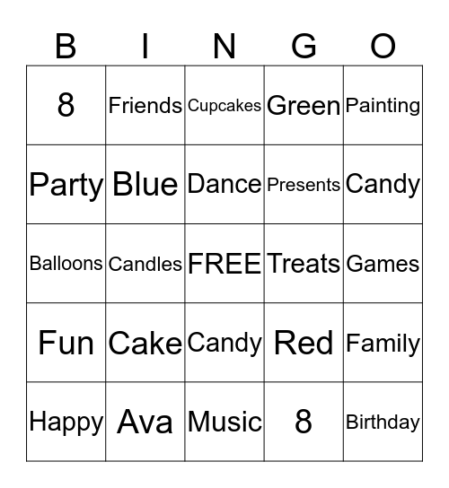 Ava's Art Party Bingo Card