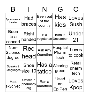 IceBreaker Bingo Card