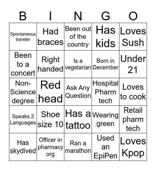 IceBreaker Bingo Card