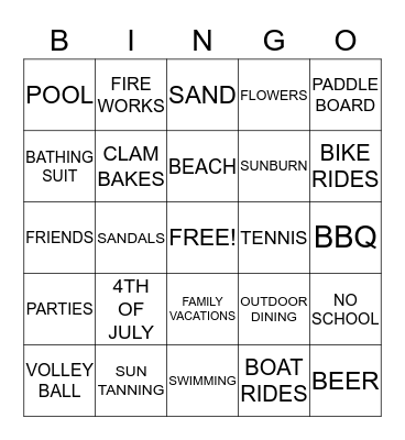 SUMMER TIME Bingo Card